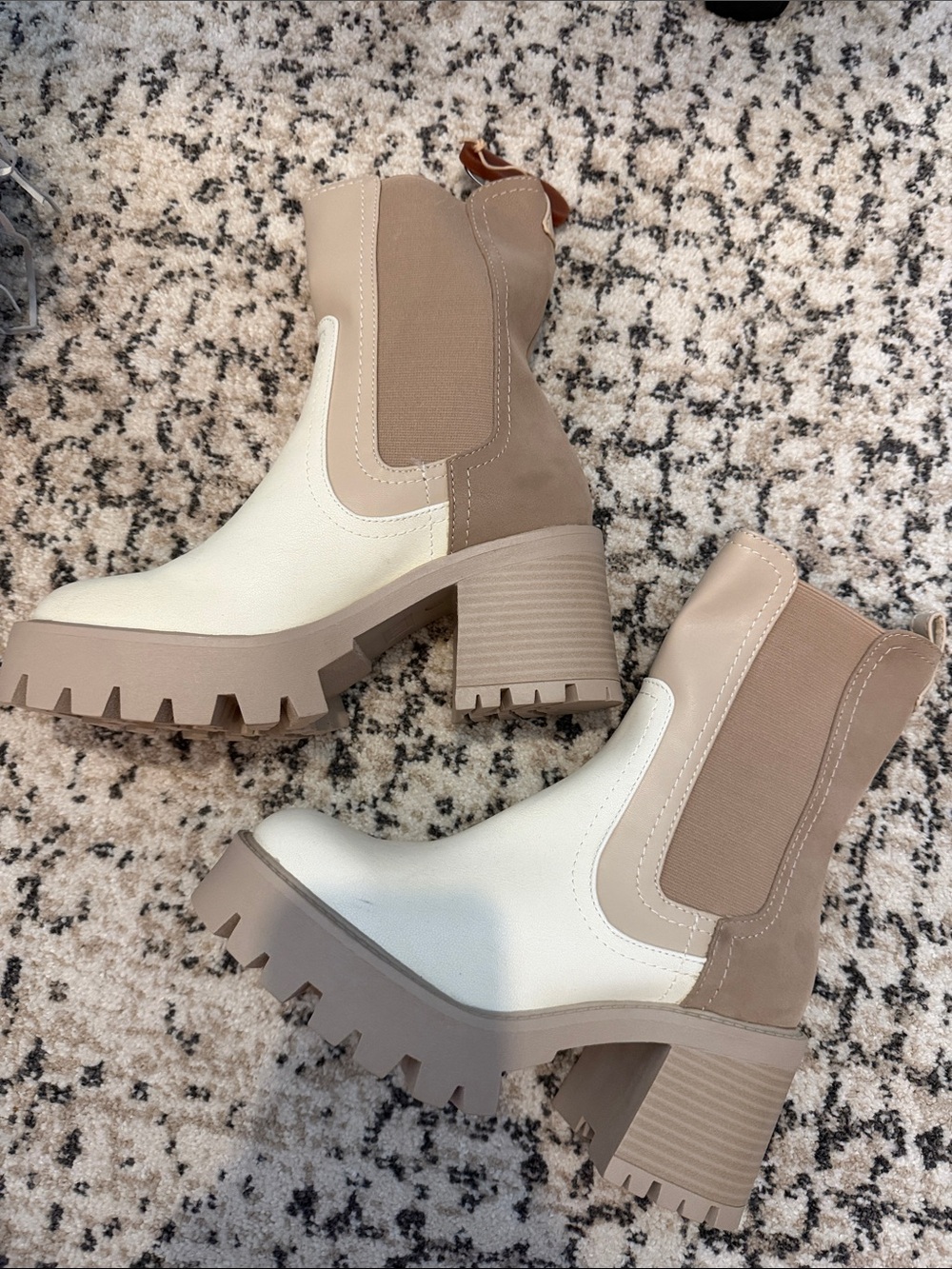 MIA Two-Tone Lug Sole Chelsea Ankle Boots - Cream & Taupe